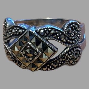 Silver and Black Ornate Marcasite Ring